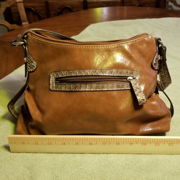 nicole by Nicole Miller Cognac Shoulder Bag with Snake Skin detail - Picture 15 of 16